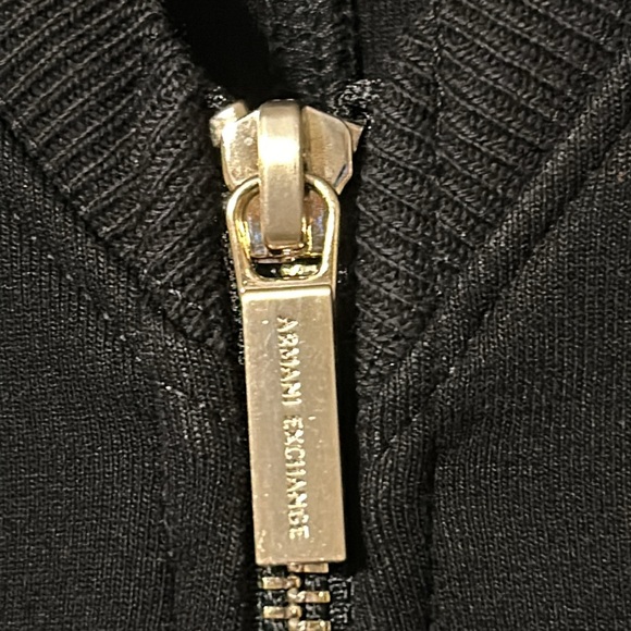 A / X Armani exchange S small gold zipper down the front black sweatshirt dress - Picture 3 of 8